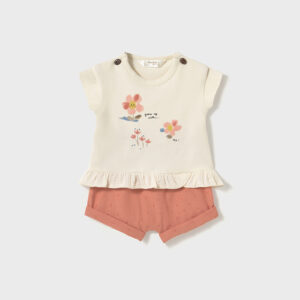Conjunto short bajo con vuelta peach recien nacida
