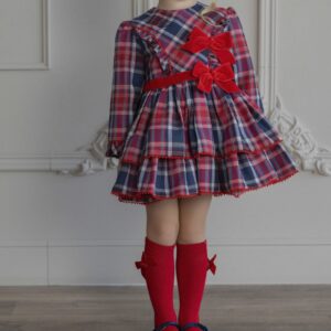 Vestido infantil cuadro escoces rojo y marino