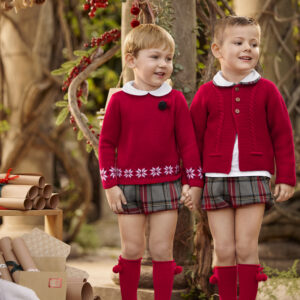 Conjunto tres piezas bebe niño cuadros rojo