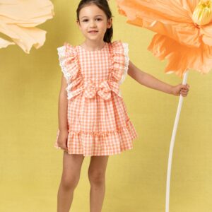 Vestido infantil con cuadro vichy naranja