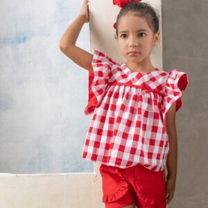 Conjunto pantalon corto cuadro vichy rojo