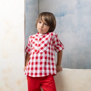 Conjunto corto niño cuadro vichy rojo