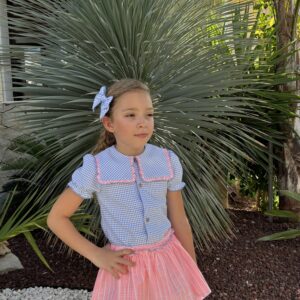 Conjunto de falda con blusa vichy azul