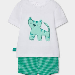 Conjunto de pantalón corto de cuadro vichy verde